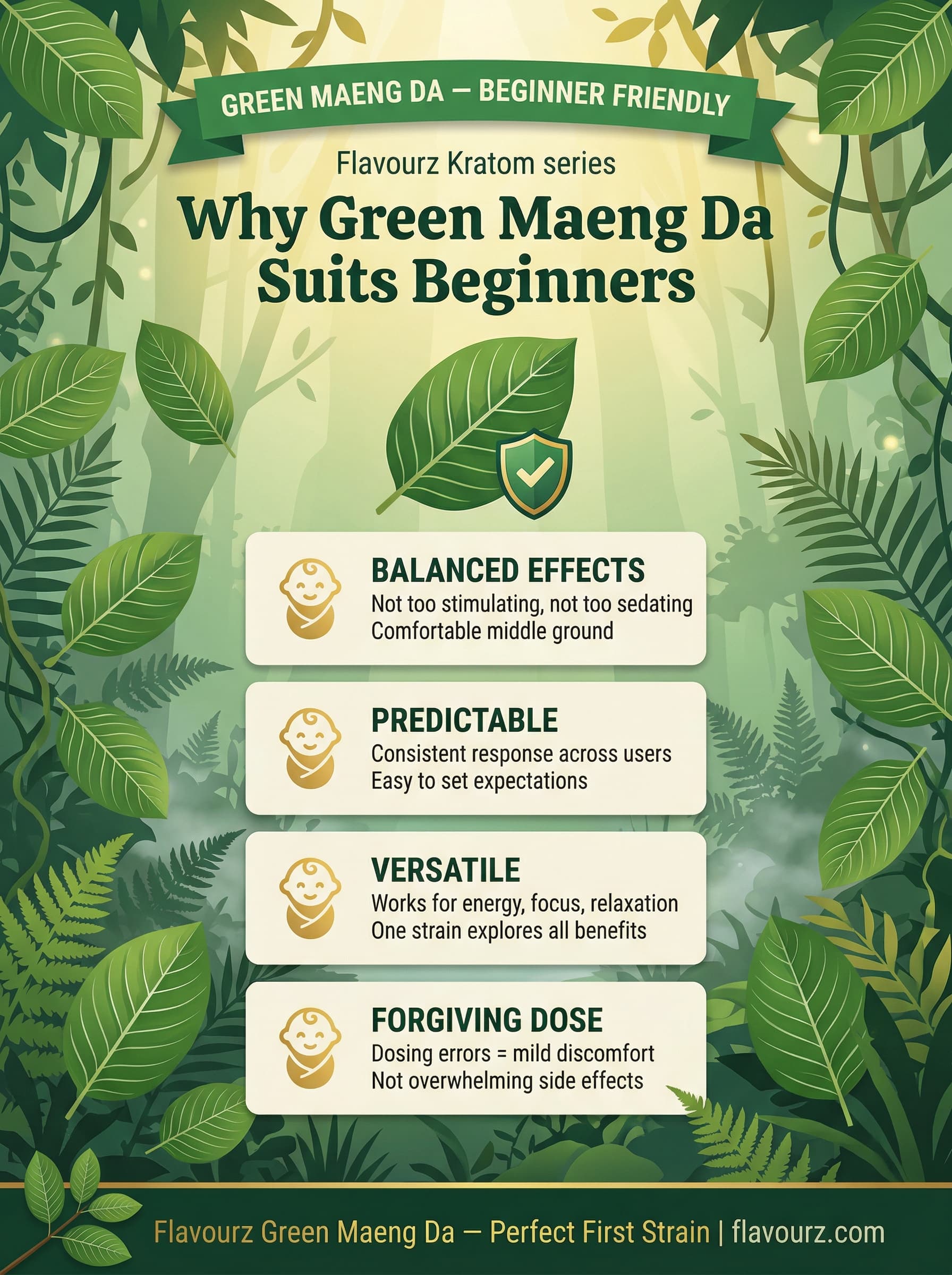 infographic for Why Green Maeng Da Suits Beginners kratom